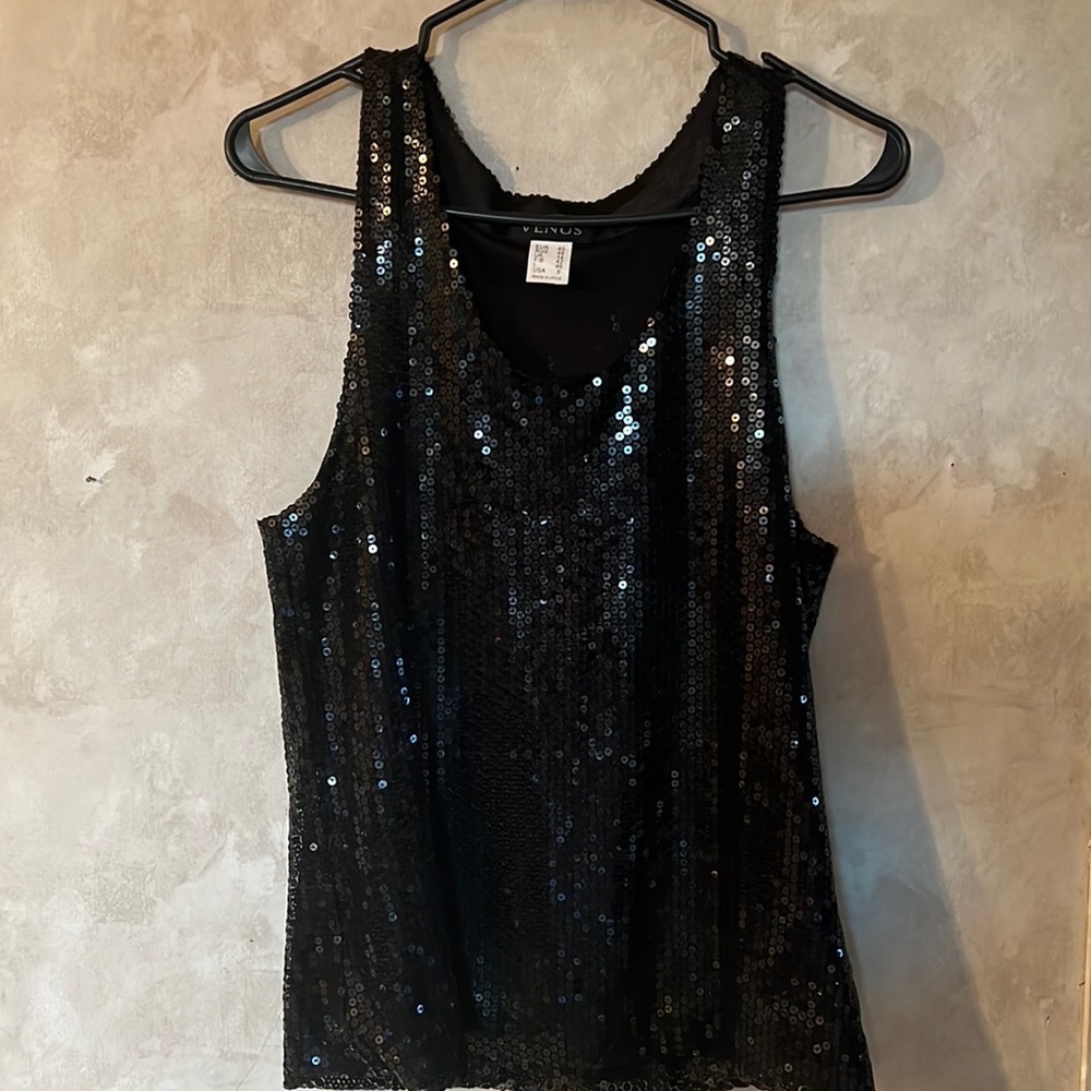 Womens venus black sequins racer back tank top size 8 medium